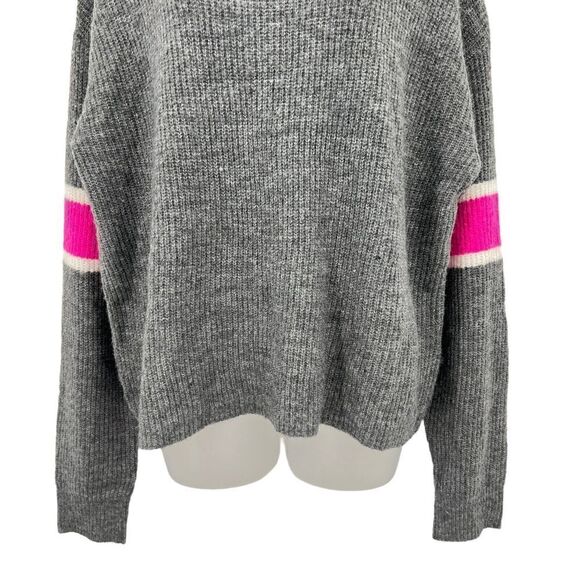 John & Jenn Varsity Stripe Gray Pink Mock Neck Pullover Sweater Top Large NEW - Picture 4 of 11